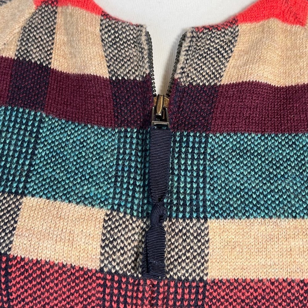 HWR Monogram Cardigan X Small Plaid Zip Up Swing Sweater Jacket Pockets Red Blue - Picture 5 of 13